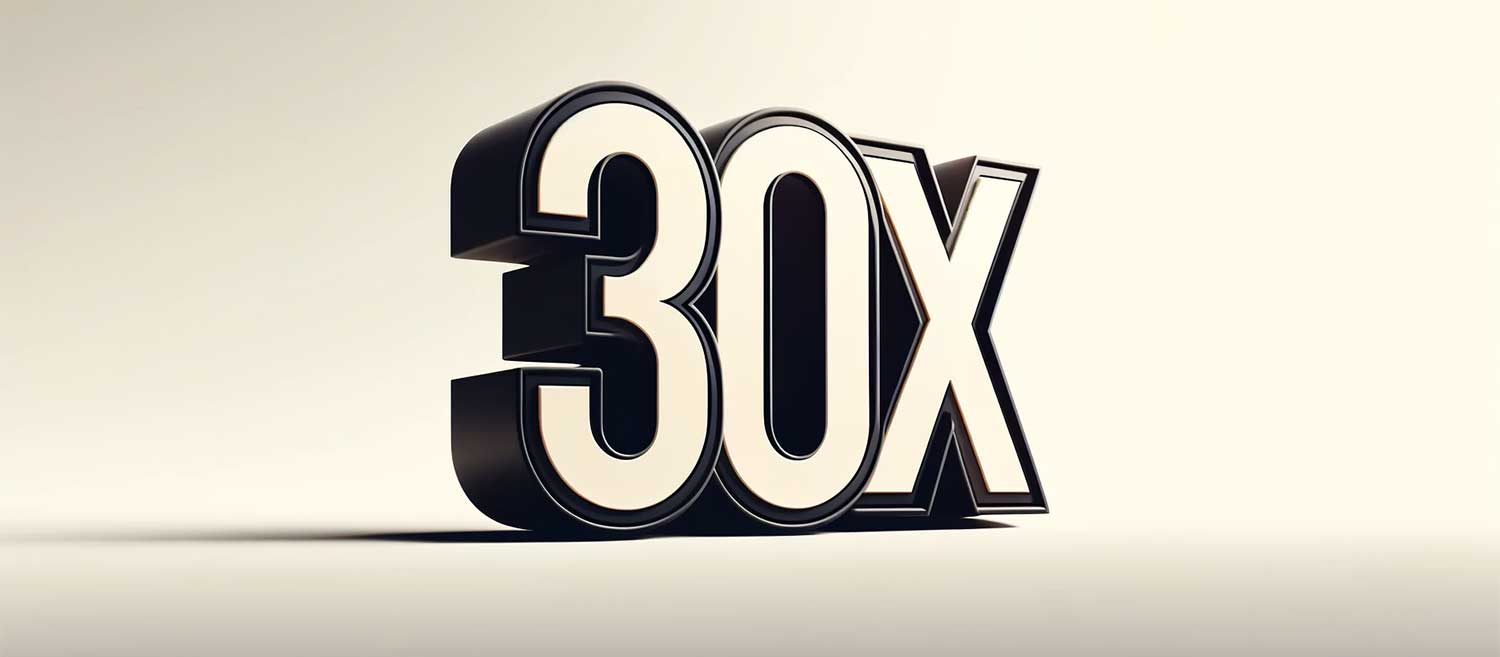 Illustrasjon til orsk casino bonus som omsetningsvilkår som et 30x symbol